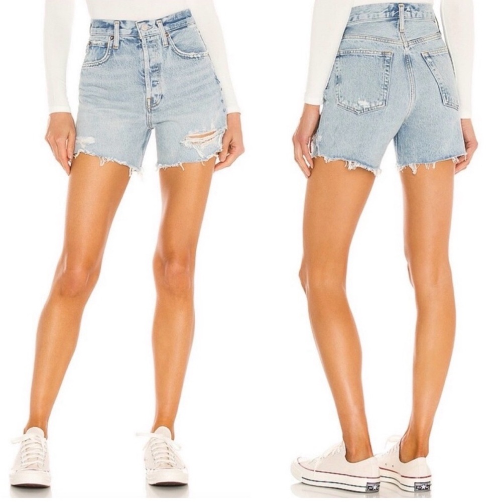 Agolde Riley Short Light Blue Distressed Jean Shorts 24 xs - Picture 2 of 5